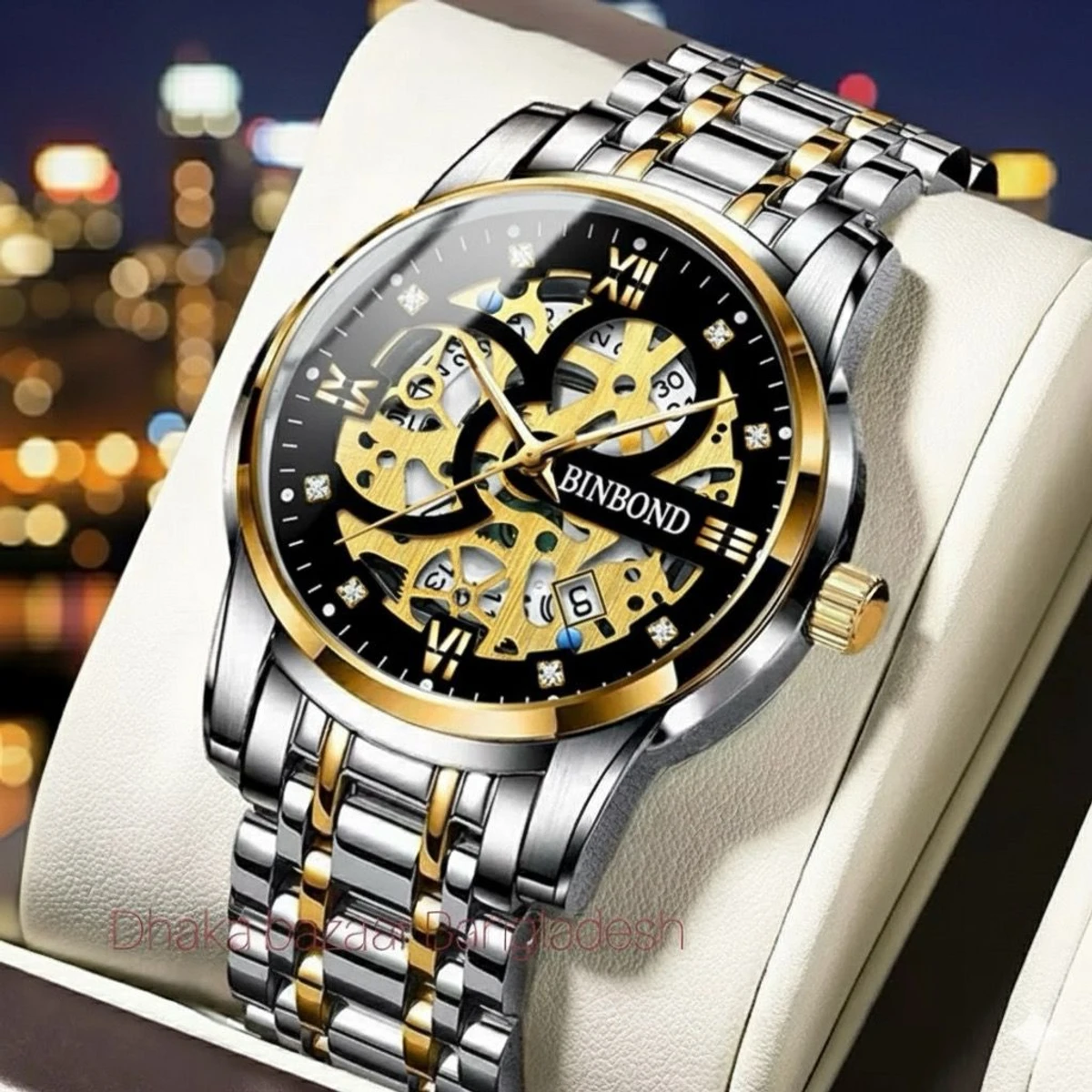 BINBOND BB12 পুরুষের জন্য নন মেকানিক্যাল ওয়াটার প্রুফ ঘড়ি  SILVER GOLDEN BLACK