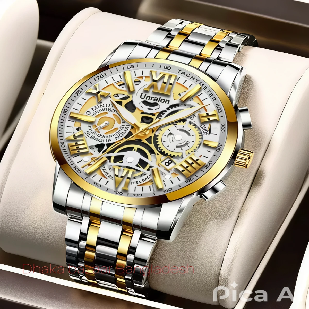 UNI44 পুরুষের জন্য নন মেকানিক্যাল ওয়াটার প্রুফ ঘড়ি SILVER GOLDEN WHITE