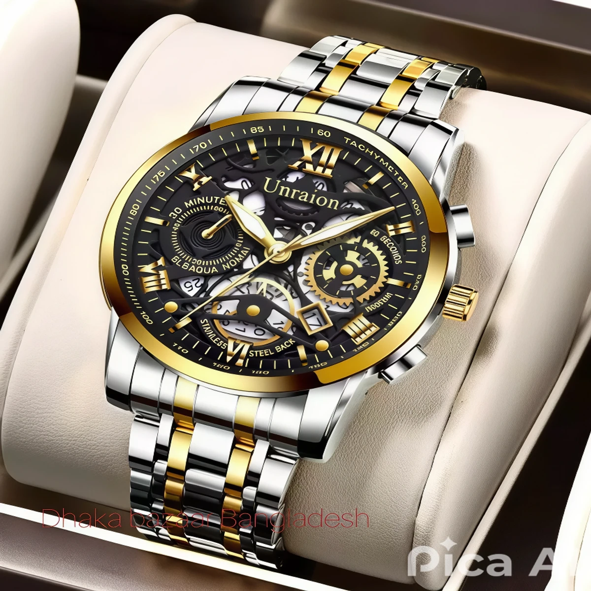 UNI44 পুরুষের জন্য নন মেকানিক্যাল ওয়াটার প্রুফ ঘড়ি SILVER GOLDEN BLACK