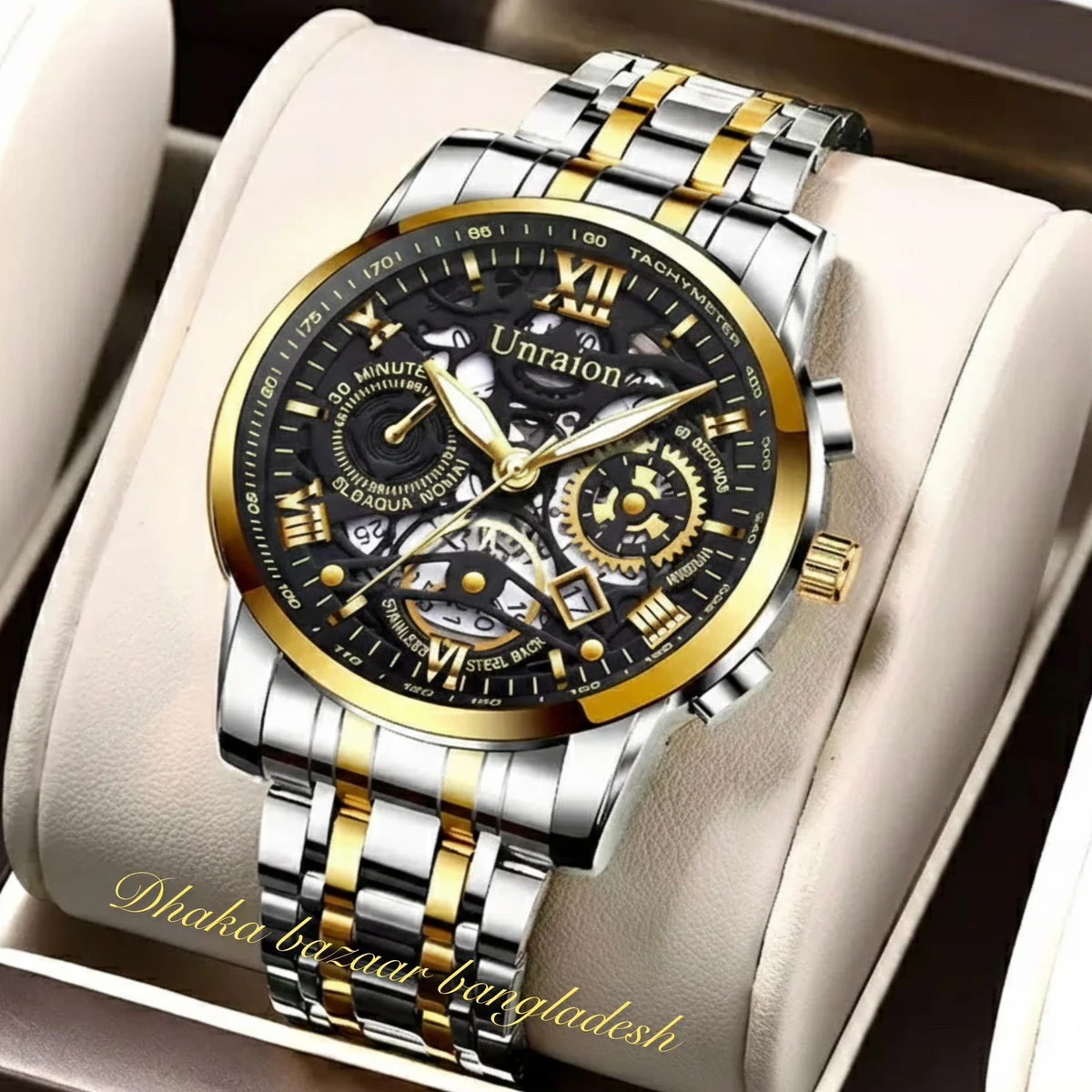 UNI44 পুরুষের জন্য নন মেকানিক্যাল ওয়াটার প্রুফ ঘড়ি SILVER GOLDEN BLACK