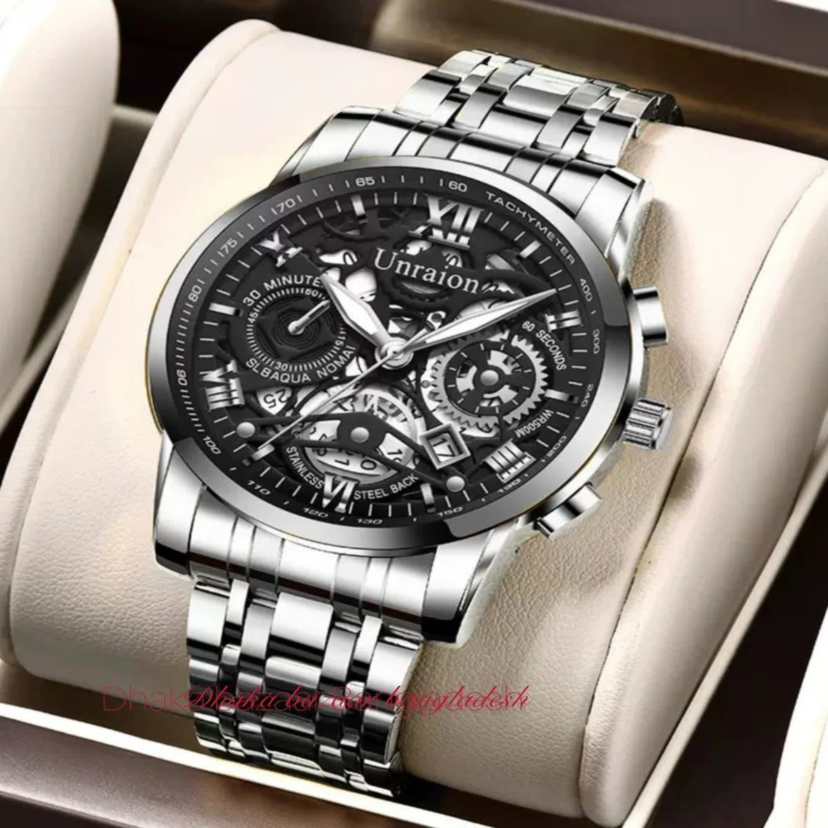 UNI44 পুরুষের জন্য নন মেকানিক্যাল ওয়াটার প্রুফ ঘড়ি SILVER BLACK