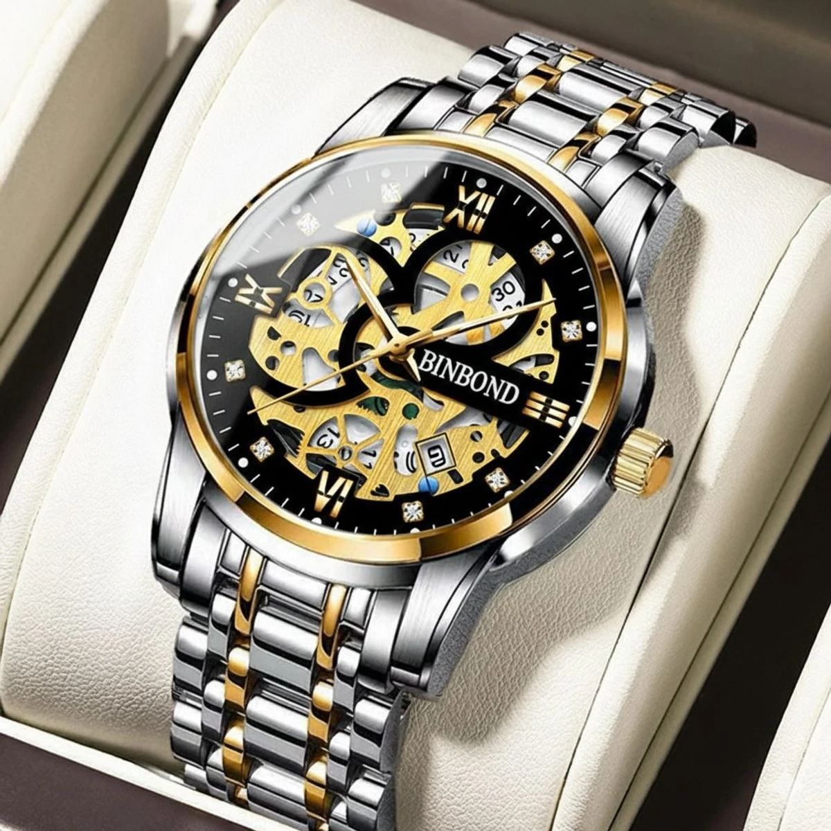BINBOND BB12 পুরুষের জন্য নন মেকানিক্যাল ওয়াটার প্রুফ ঘড়ি SILVER GOLDEN BLACK