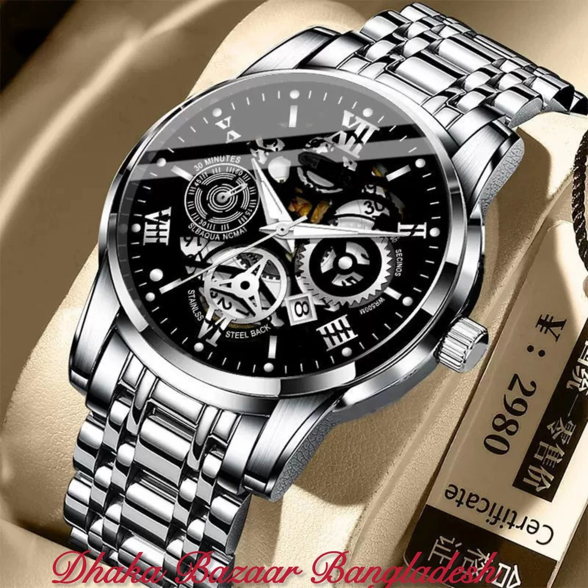 UNI44 পুরুষের জন্য নন মেকানিক্যাল ওয়াটার প্রুফ ঘড়ি SILVER BLACK