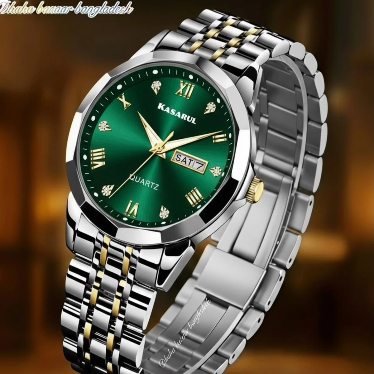 KAS MAN নতুন ডিজাইনের পুরুষদের জন্য ঘড়ি SILVER GOLDEN WHITH GREEN