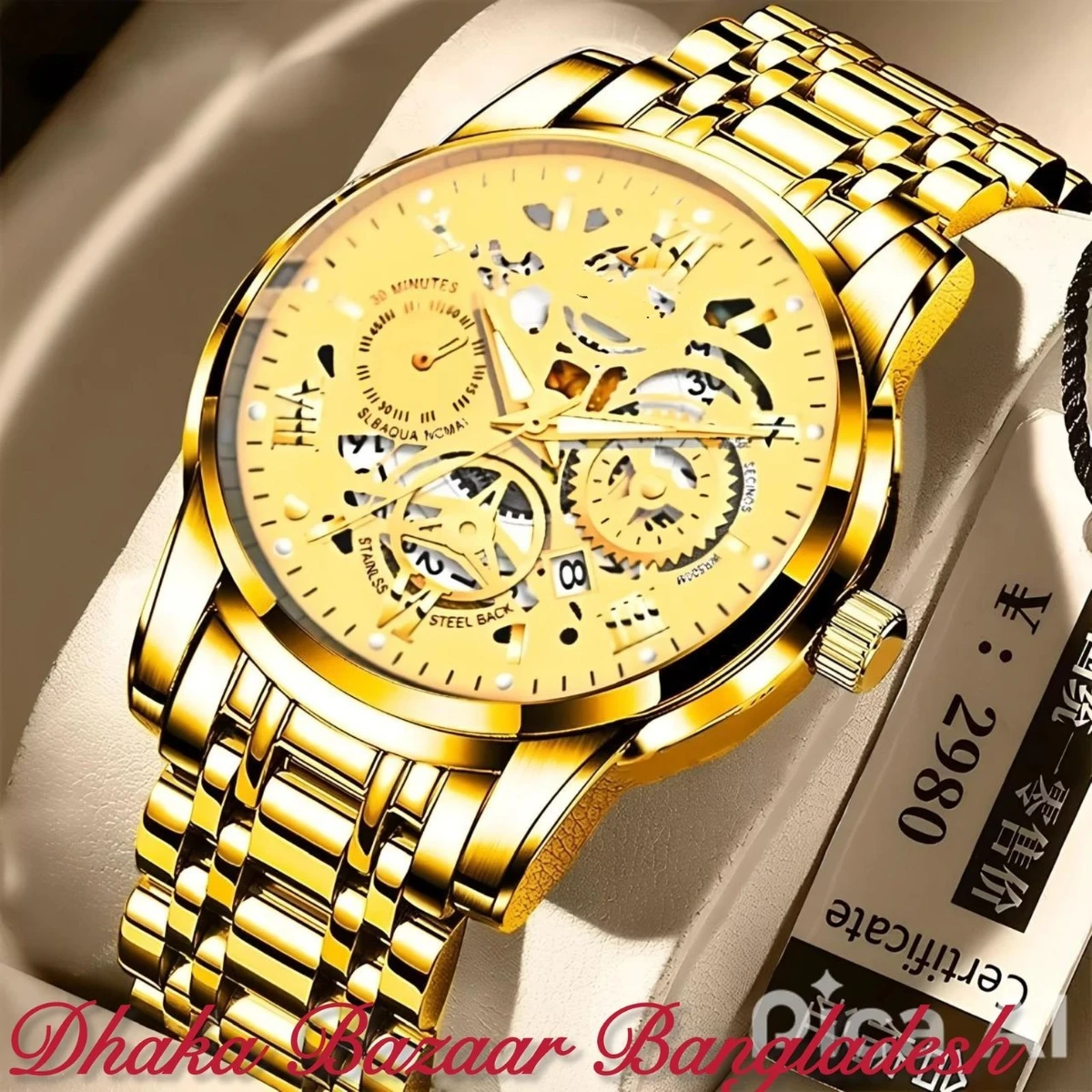 পুরুষের জন্য CM220 নন মেকানিক্যাল ওয়াটার প্রুফ ঘড়ি FULL GOLDEN