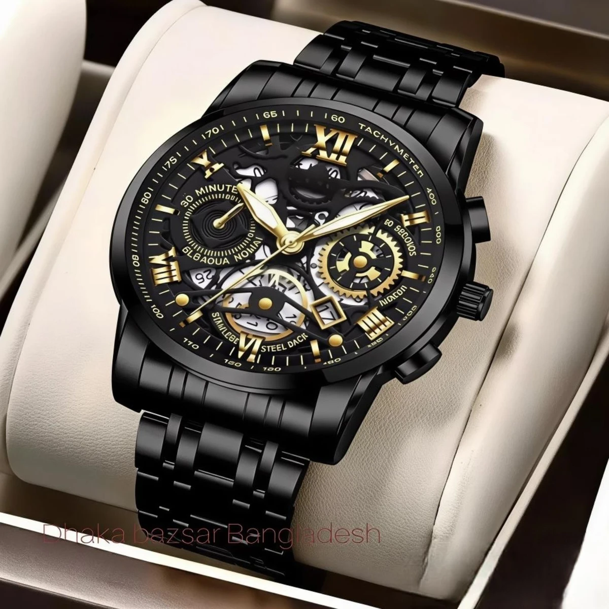 UNI44 পুরুষের জন্য নন মেকানিক্যাল ওয়াটার প্রুফ ঘড়ি BLACK2