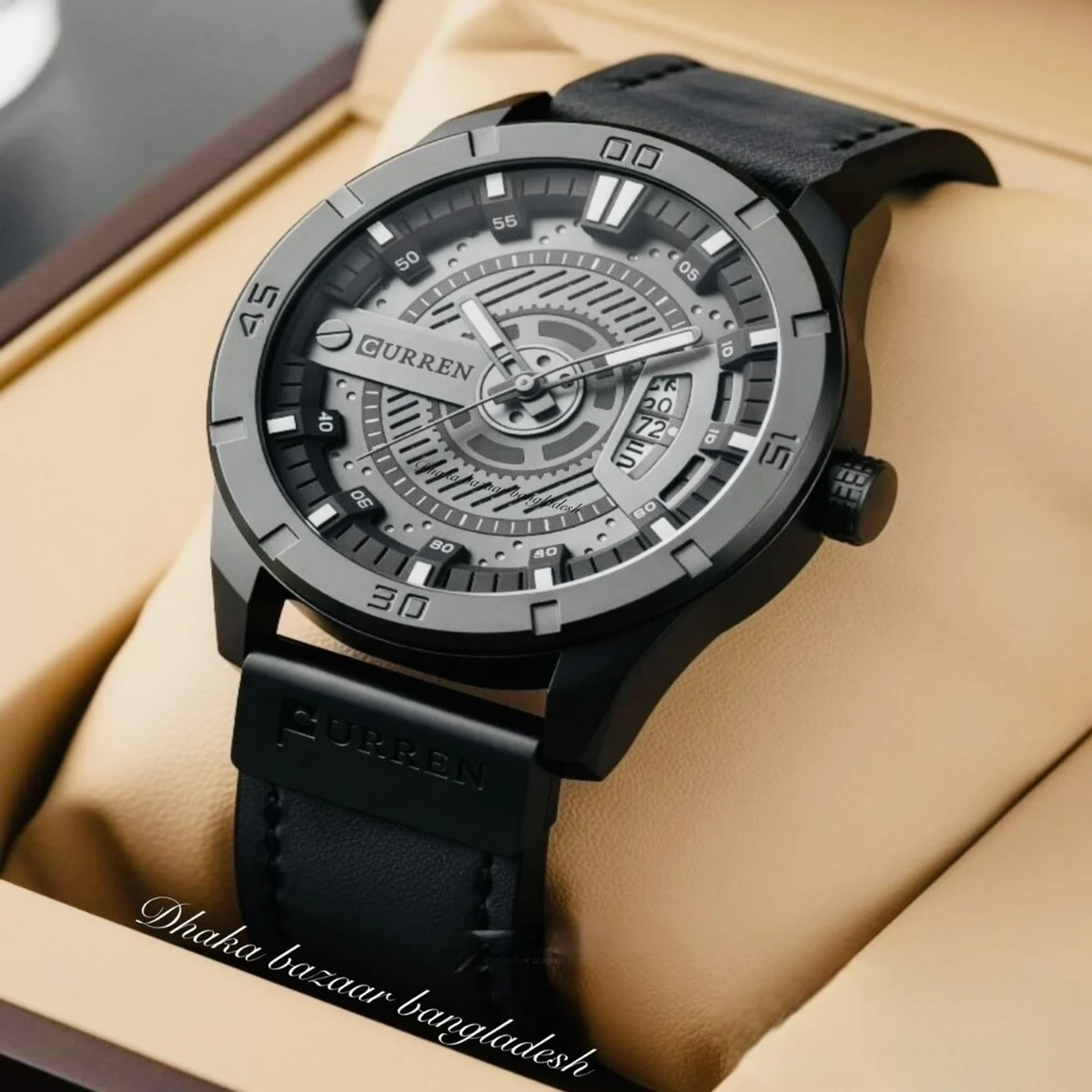 CUREENT 83011 আর্টিফিশিয়াল লেদার নতুন ডিজাইনের পুরুষদের জন্য ঘড়ি BLACK