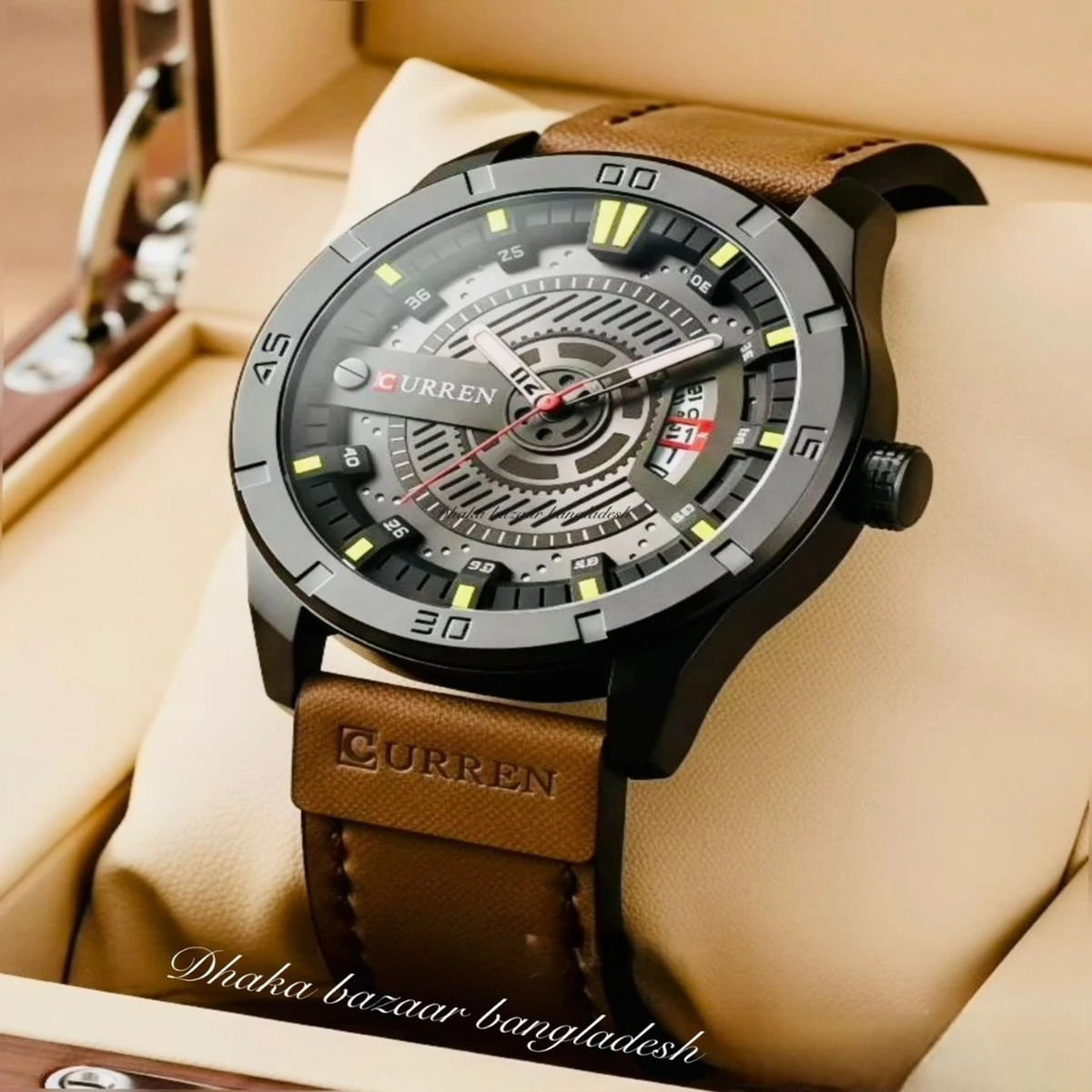 CUREENT 83011 আর্টিফিশিয়াল লেদার নতুন ডিজাইনের পুরুষদের জন্য ঘড়ি COFFEE