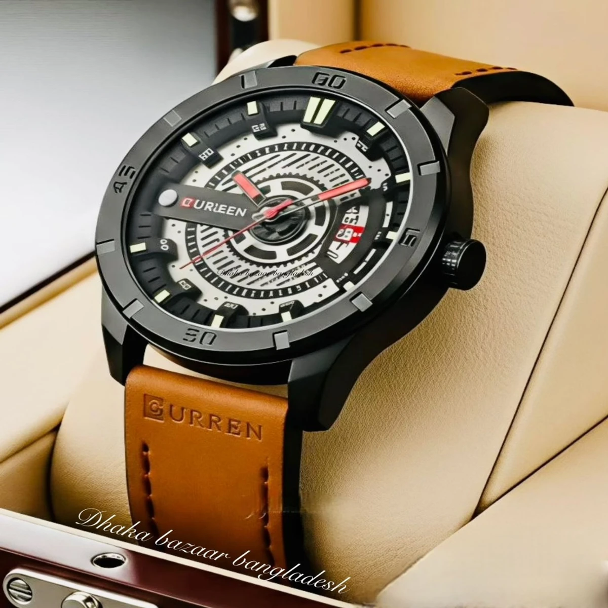 CUREENT 83011 আর্টিফিশিয়াল লেদার নতুন ডিজাইনের পুরুষদের জন্য ঘড়ি BROWN