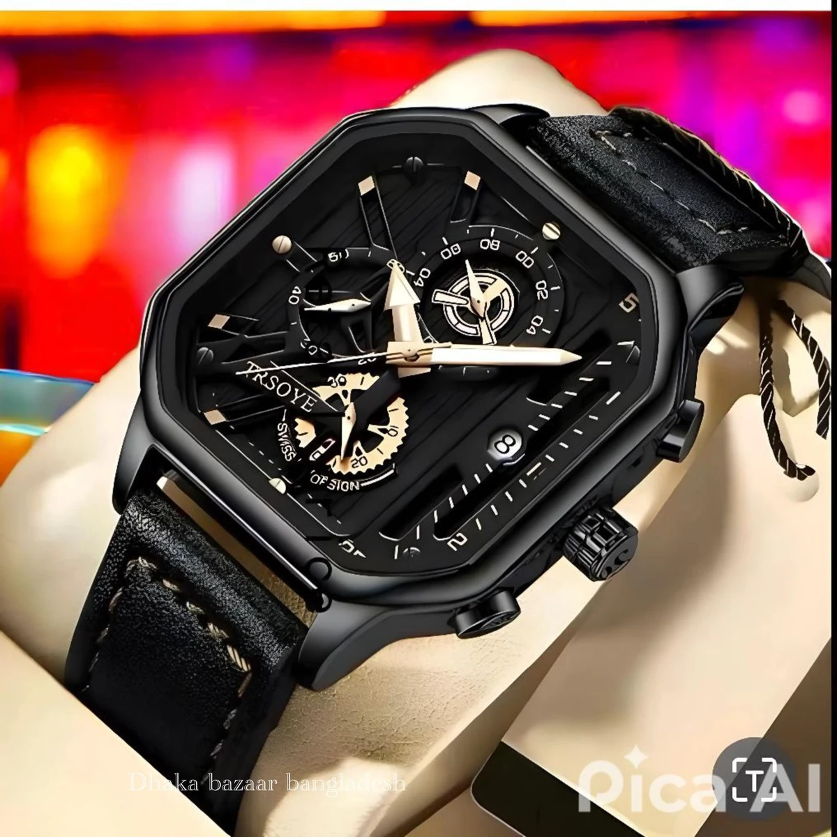 PEODAGOR TRSOYEES আর্টিফিশিয়াল লেদার নতুন ডিজাইনের পুরুষদের জন্য ঘড়ি BLACK