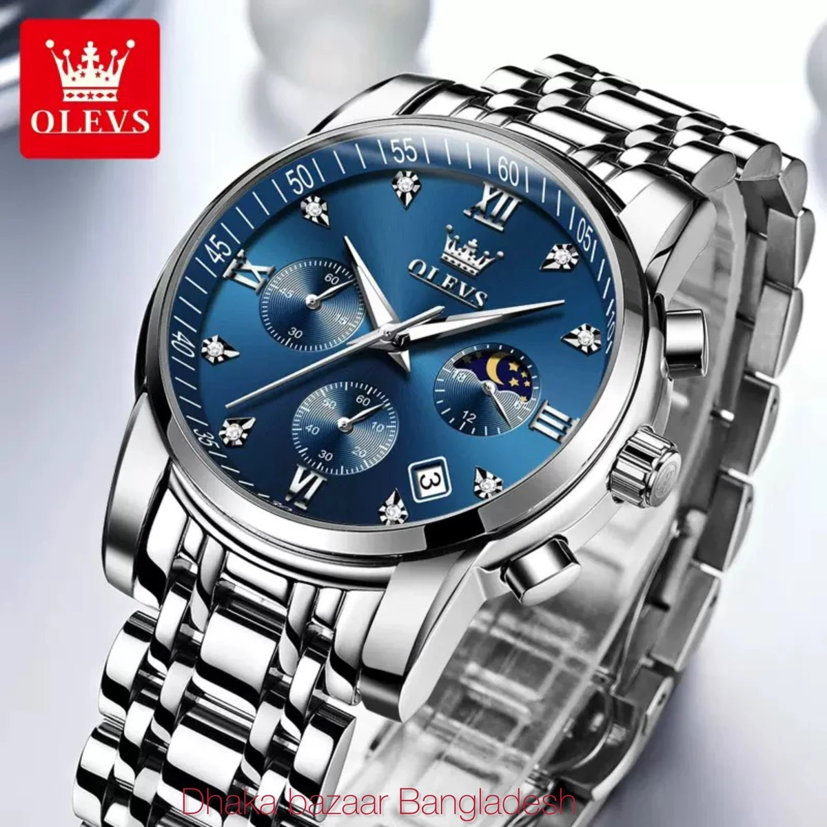OLIVESZ 2200 নতুন ডিজাইনের পুরুষদের জন্য ঘড়ি SILVER BLUE