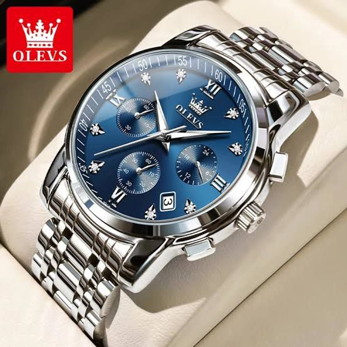 OLIVESZ 2200 নতুন ডিজাইনের পুরুষদের জন্য ঘড়ি SILVER BLUE