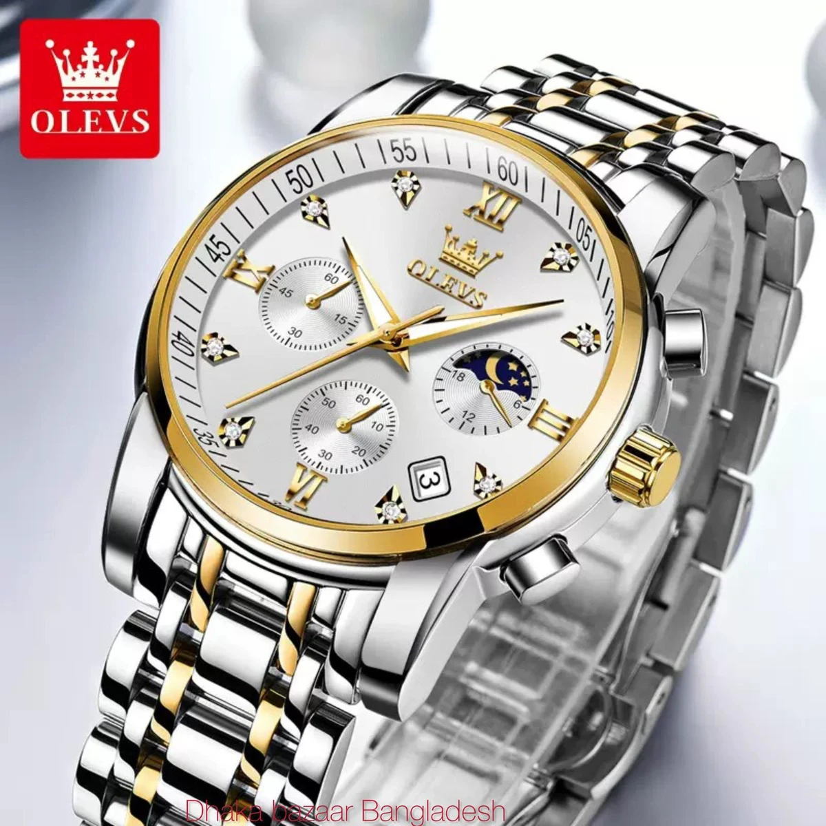 OLIVESZ 2200 নতুন ডিজাইনের পুরুষদের জন্য ঘড়ি SILVER GOLDEN WHITE