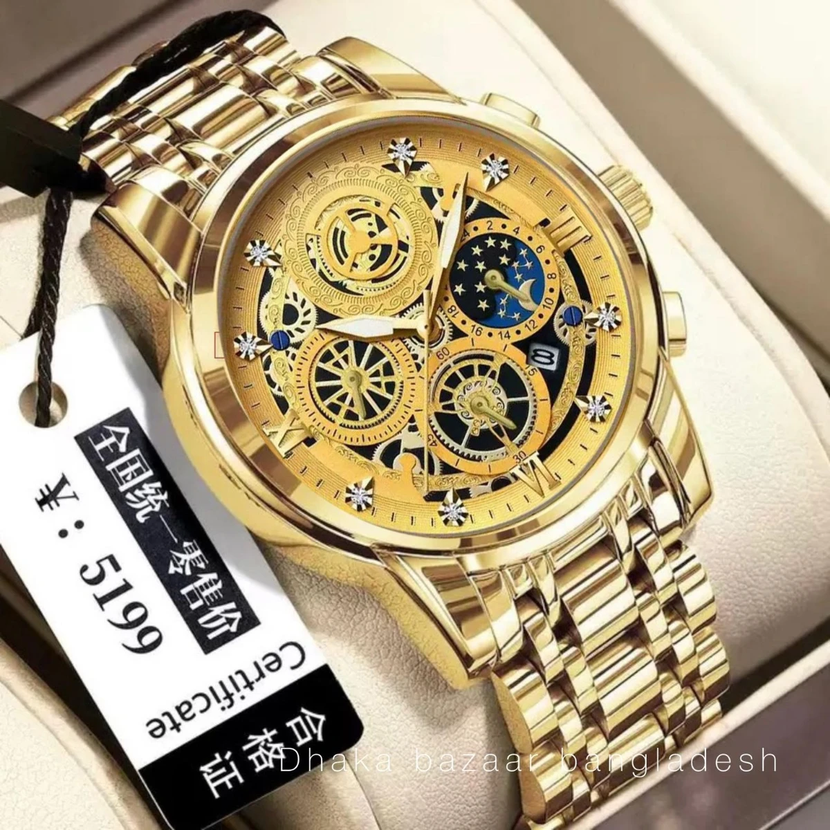 4010 BIN পুরুষের জন্য নন মেকানিক্যাল ওয়াটার প্রুফ ঘড়ি FULL GOLDEN
