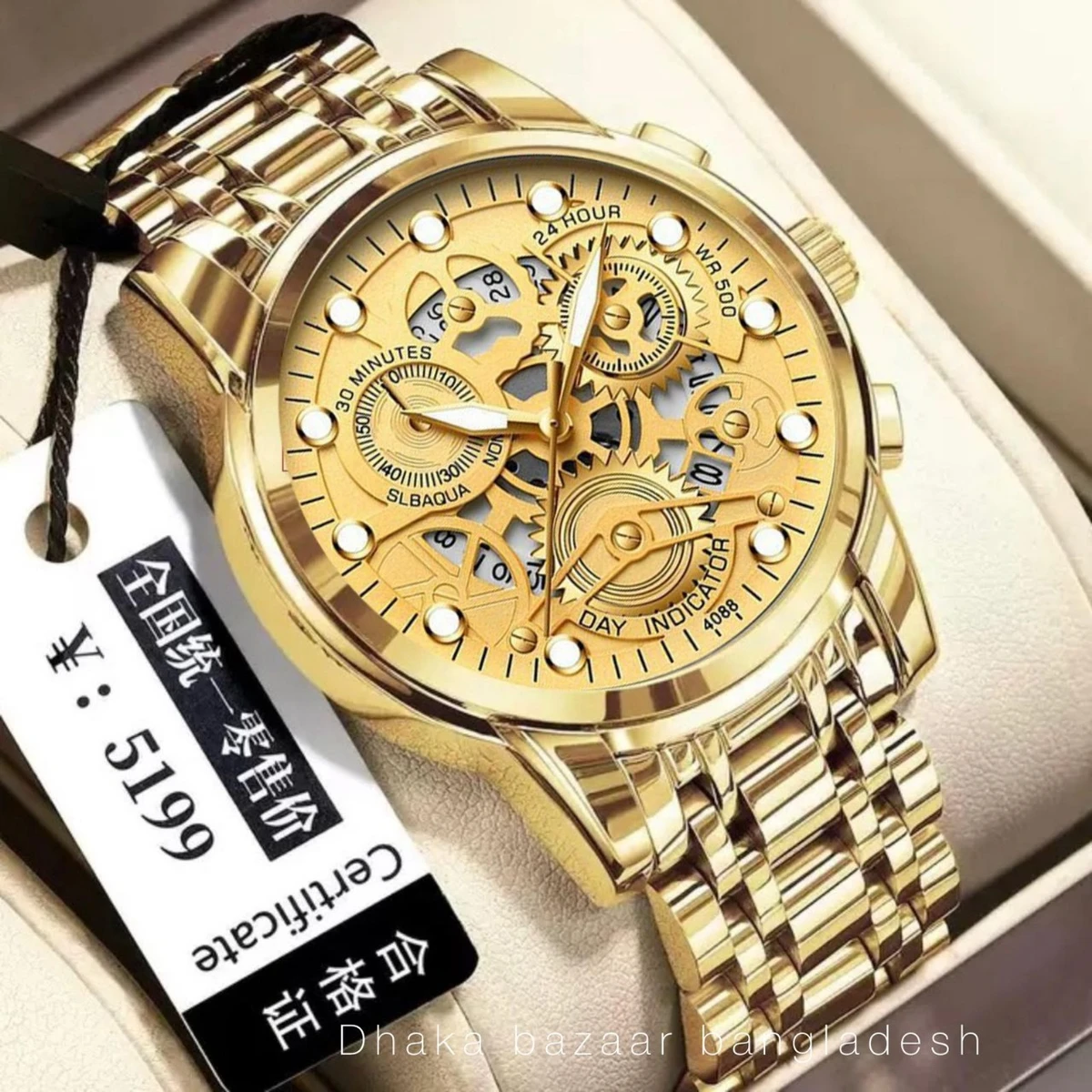 BIN 4088 পুরুষের জন্য নন মেকানিক্যাল ওয়াটার প্রুফ ঘড়ি FULL GOLDEN
