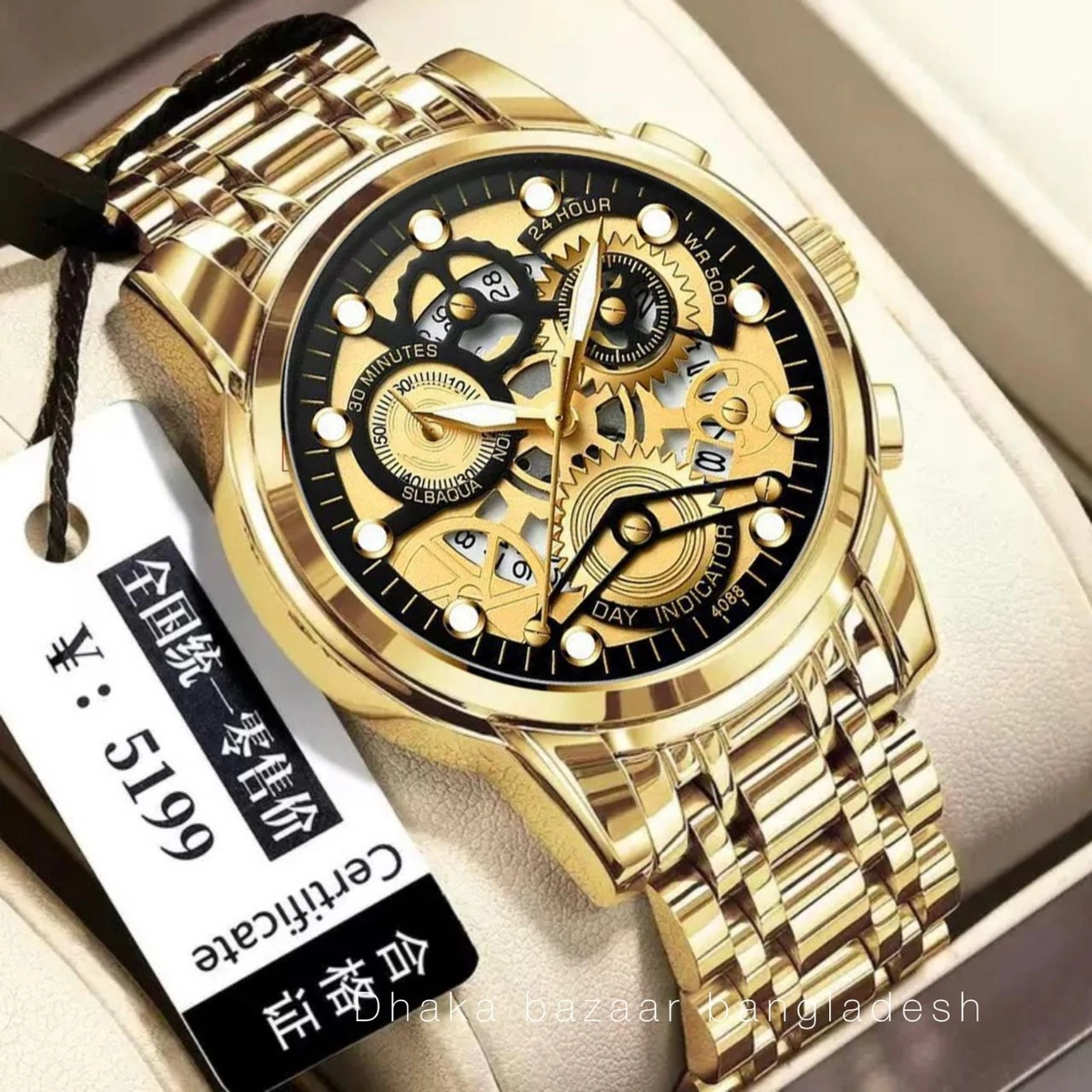 BIN 4088 পুরুষের জন্য নন মেকানিক্যাল ওয়াটার প্রুফ ঘড়ি GOLDEN BLACK
