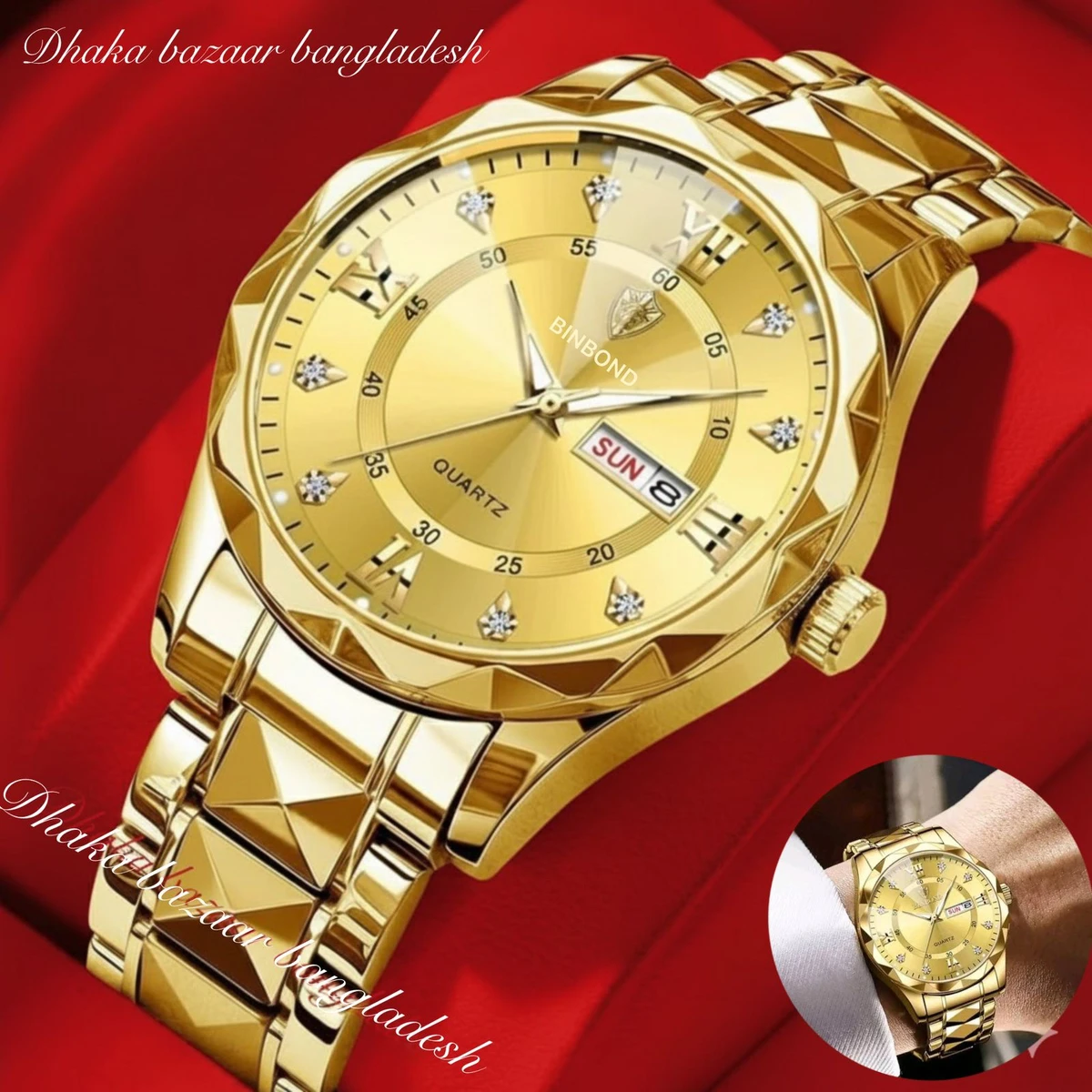 5512 BINBOND ডায়মন্ড কাট নতুন ডিজাইনের পুরুষদের জন্য ঘড়ি GOLDEN