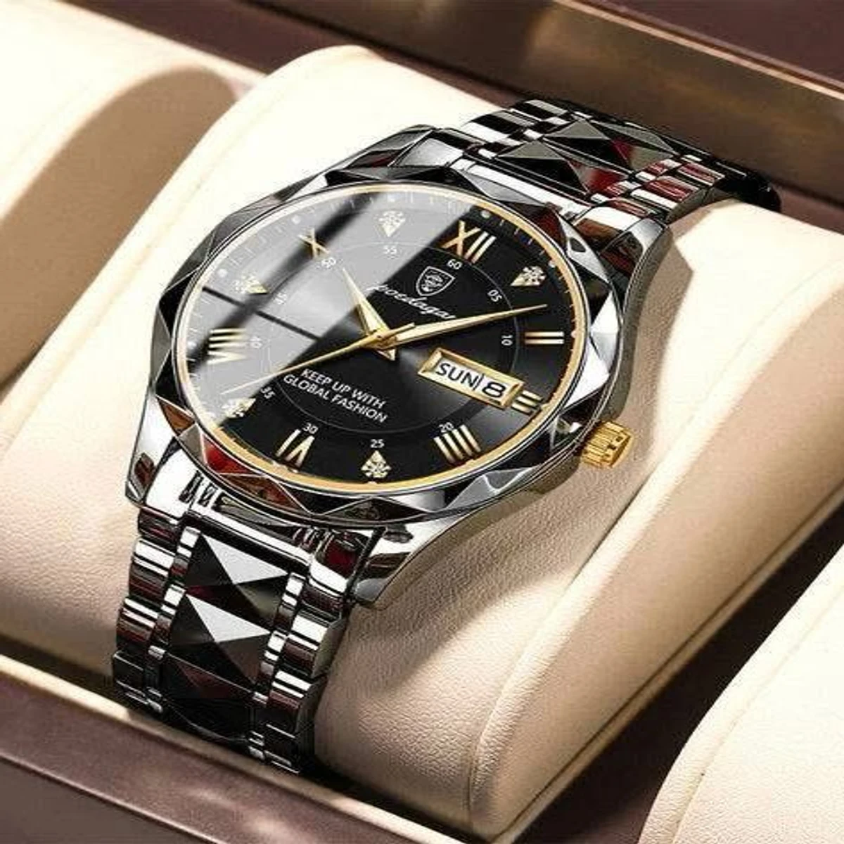 PEO 6677 ডায়মন্ড কাট নতুন ডিজাইনের পুরুষদের জন্য ঘড়ি BLACK