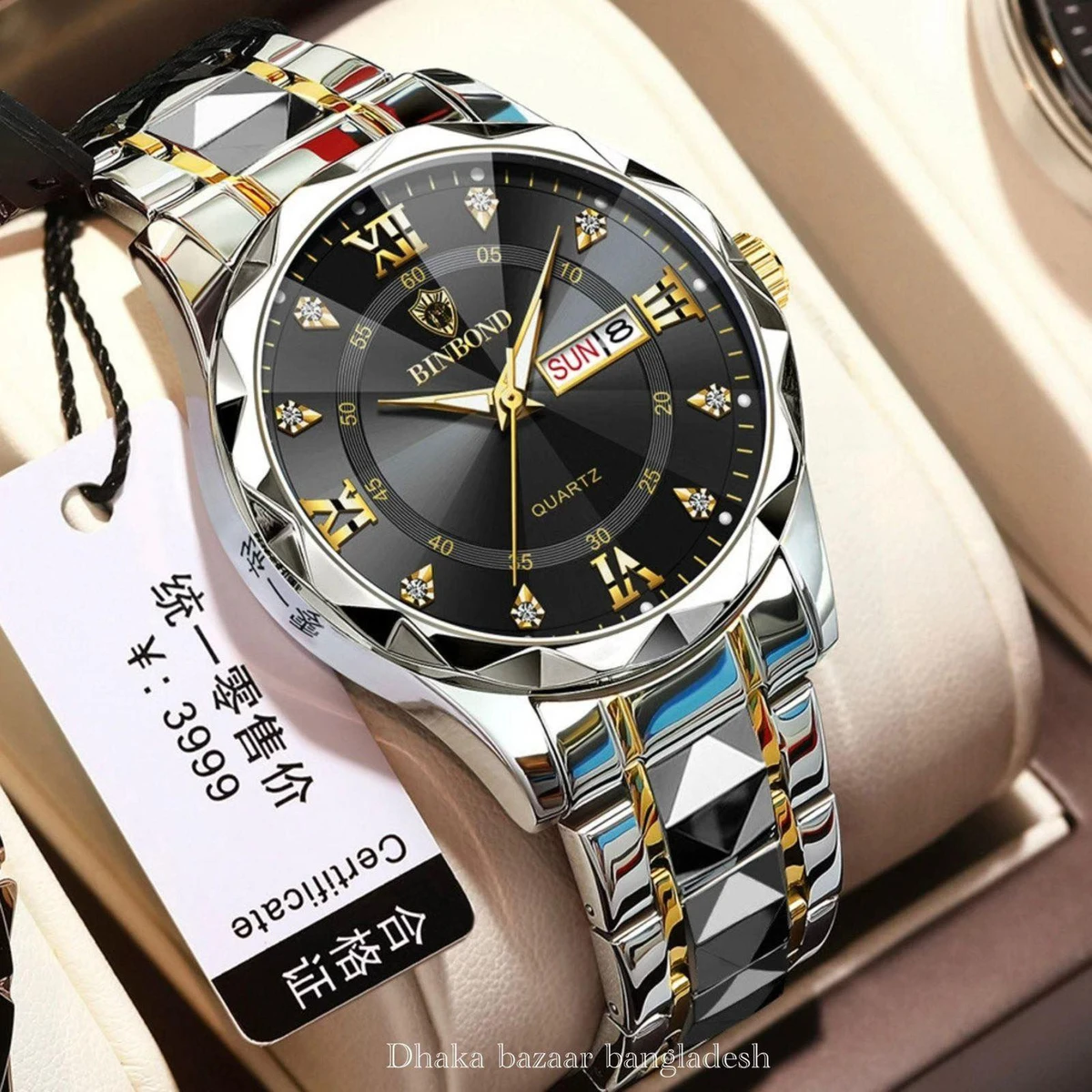 5512 BINBOND ডায়মন্ড কাট নতুন ডিজাইনের পুরুষদের জন্য ঘড়ি SILVER GOLDEN BLACK
