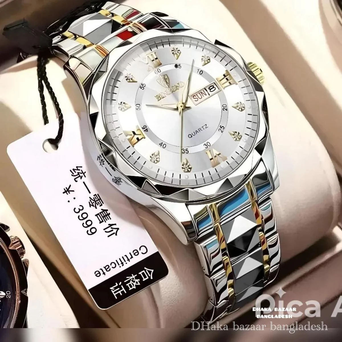 5512 BINBOND ডায়মন্ড কাট নতুন ডিজাইনের পুরুষদের জন্য ঘড়ি SILVER GOLDEN WHITE