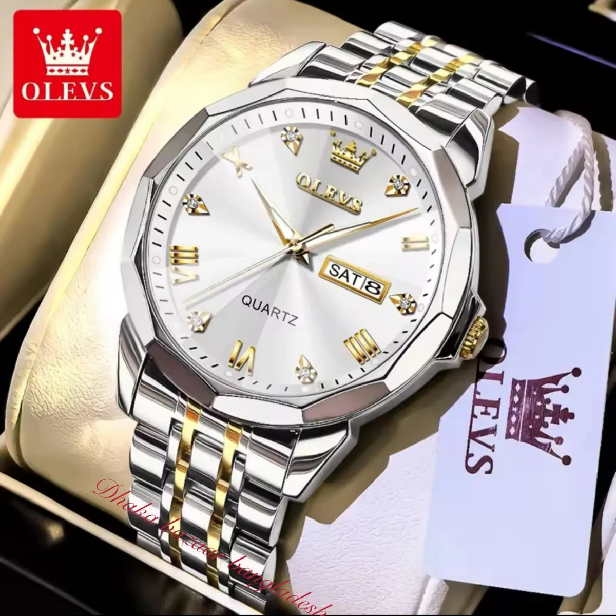 OliveZ নতুন ডিজাইনের পুরুষদের জন্য ঘড়ি BSILVER GOLDEN WHITE