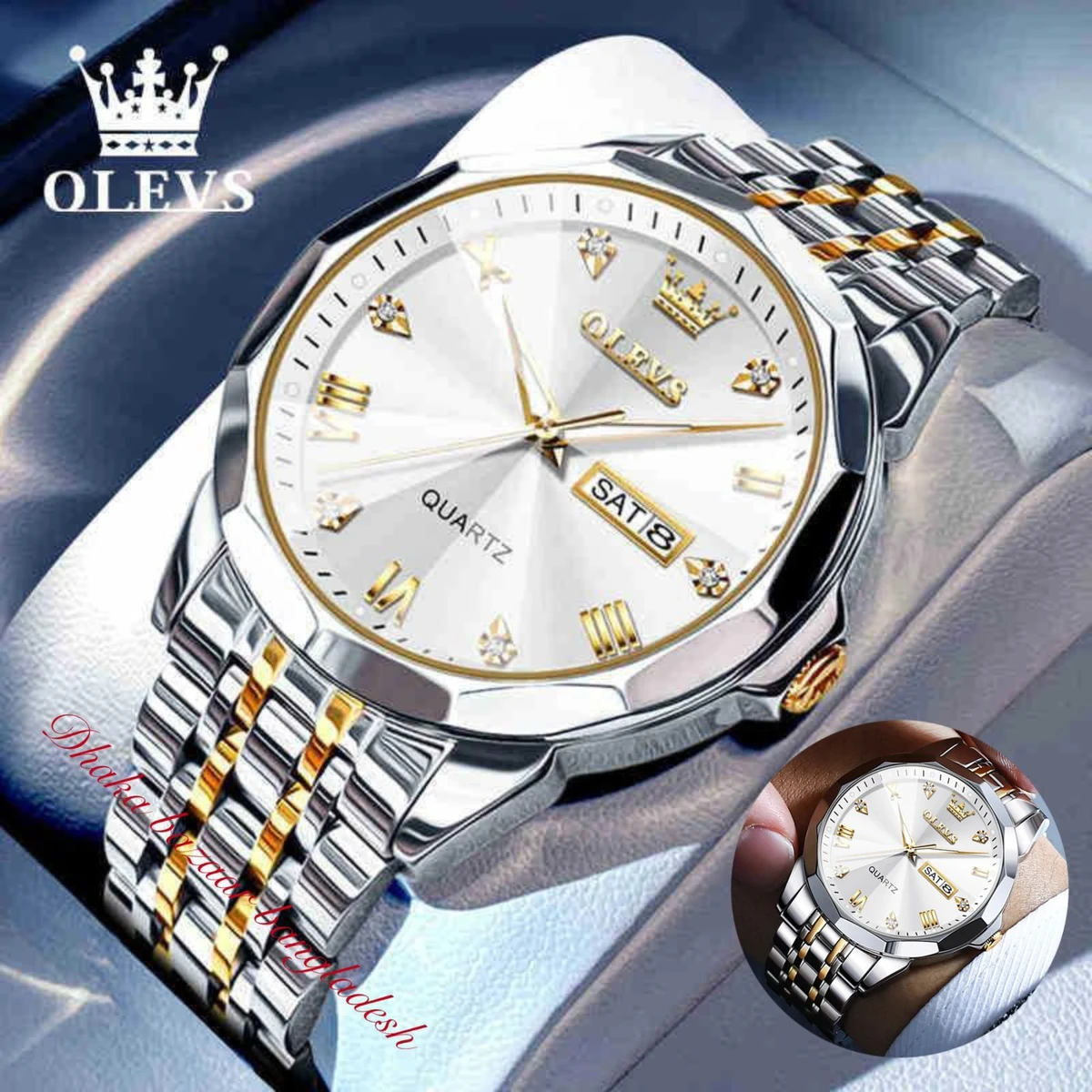 OliveZ নতুন ডিজাইনের পুরুষদের জন্য ঘড়ি BSILVER GOLDEN WHITE