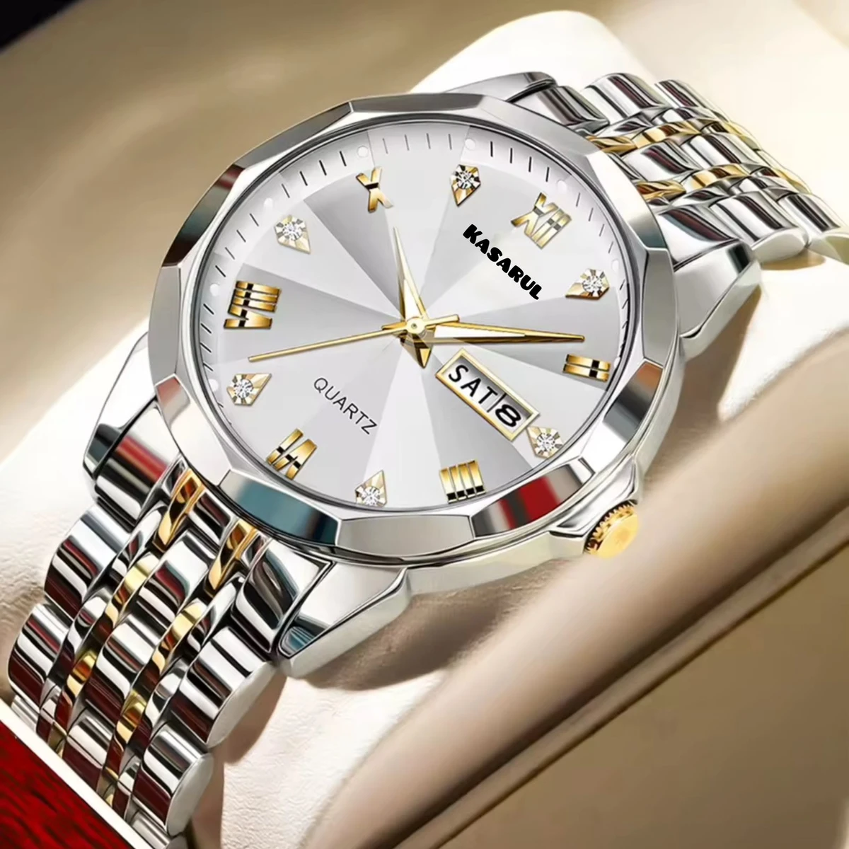 KAS MAN নতুন ডিজাইনের পুরুষদের জন্য ঘড়ি SILVER GOLDEN WHITE