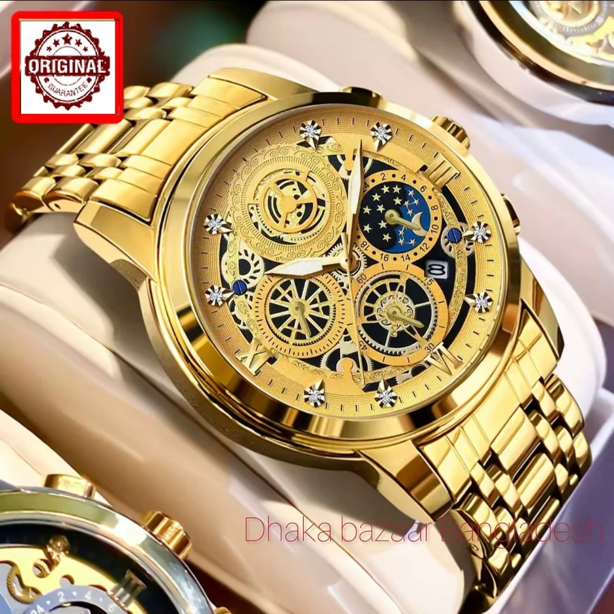 4010 BIN পুরুষের জন্য নন মেকানিক্যাল ওয়াটার প্রুফ ঘড়ি FULL GOLDEN