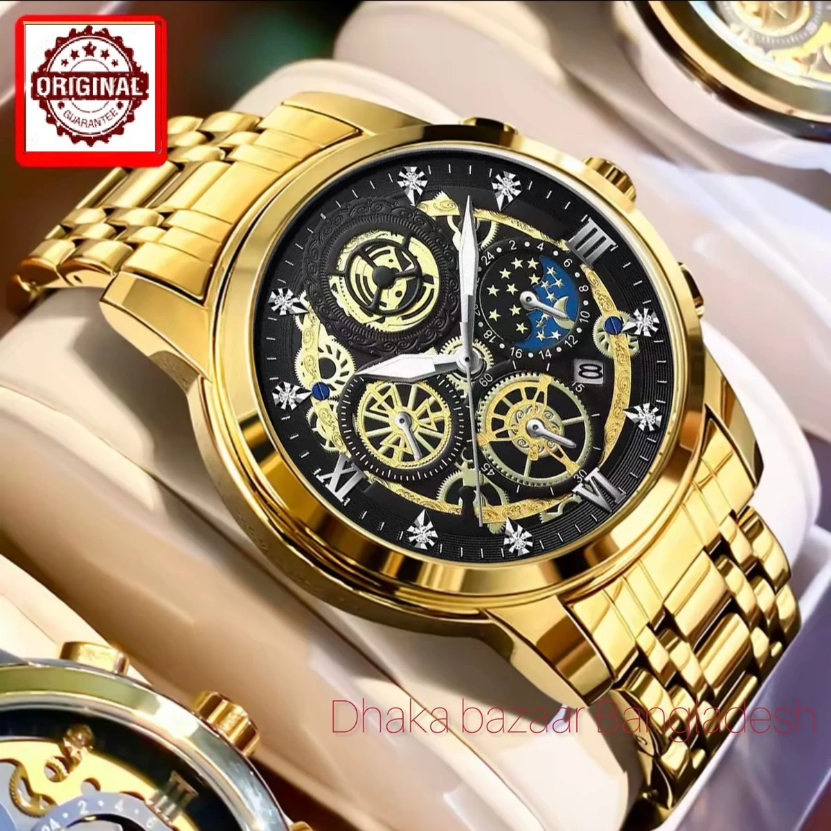 4010 BIN পুরুষের জন্য নন মেকানিক্যাল ওয়াটার প্রুফ ঘড়ি GOLDEN BLACK