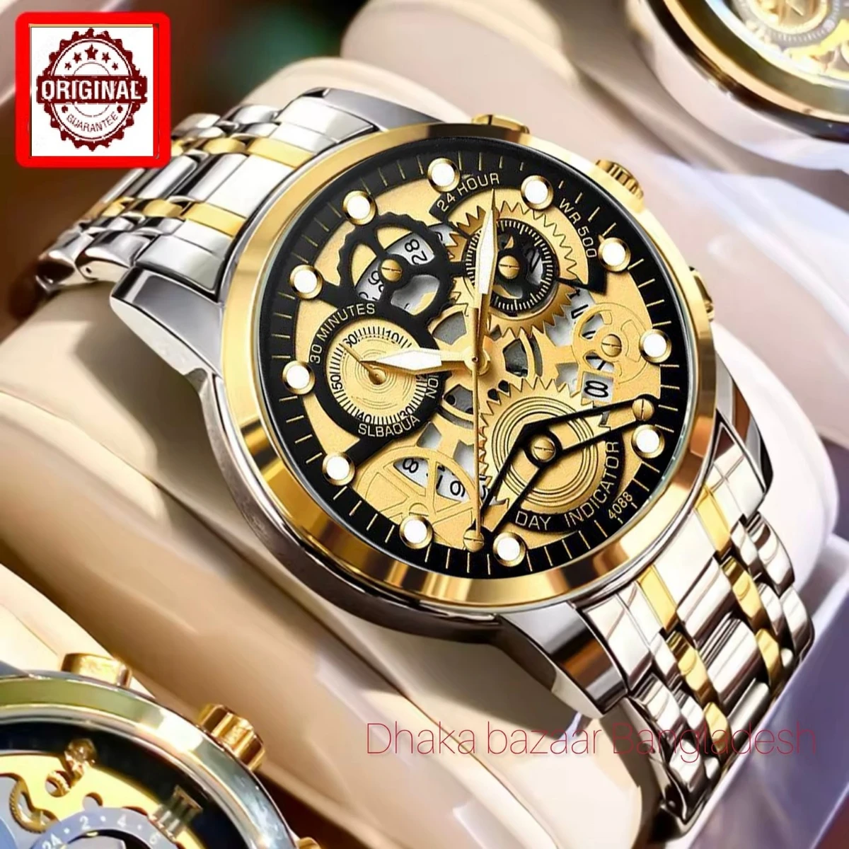 BIN 4088 পুরুষের জন্য নন মেকানিক্যাল ওয়াটার প্রুফ ঘড়ি SILVER GOLDEN BLACK