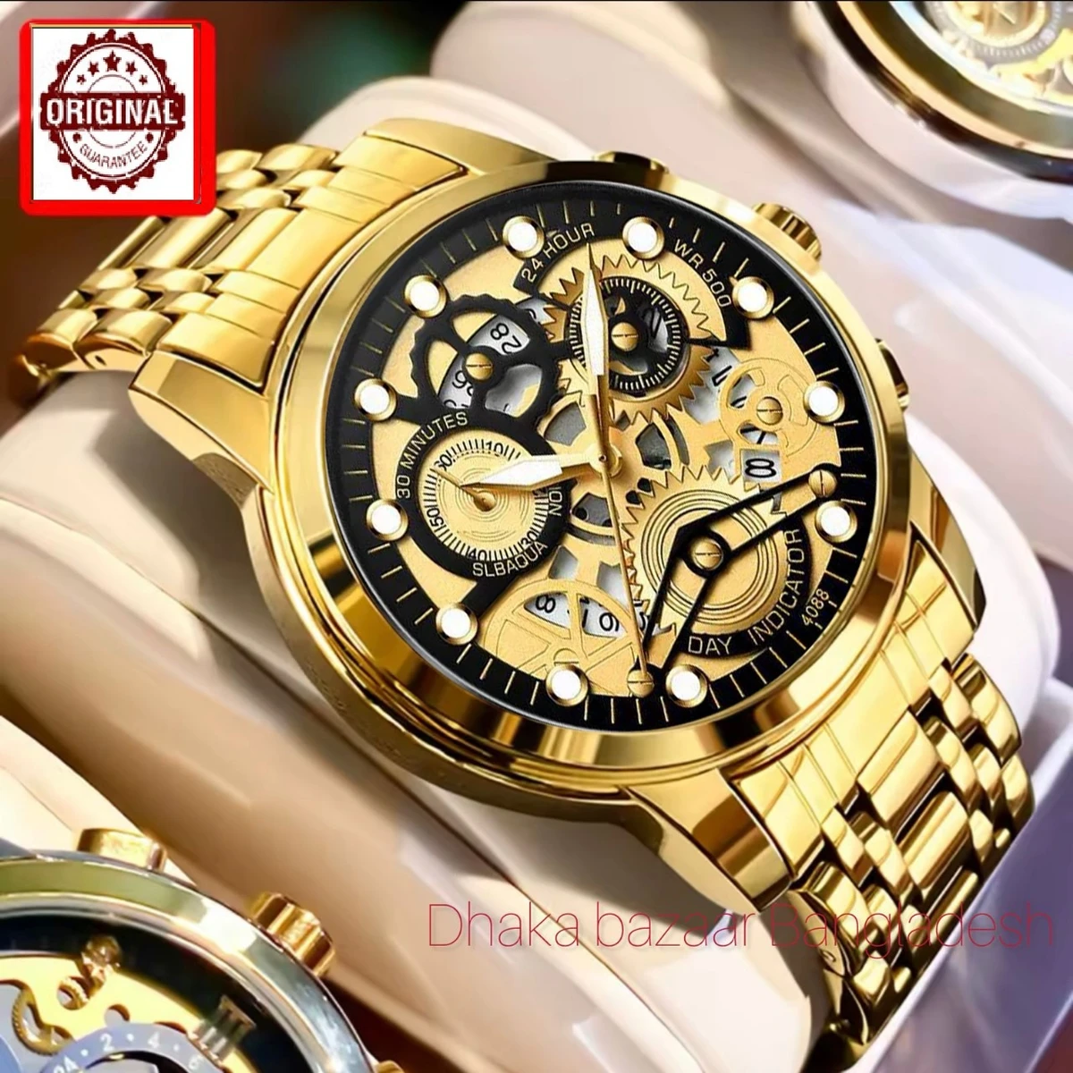 BIN 4088 পুরুষের জন্য নন মেকানিক্যাল ওয়াটার প্রুফ ঘড়ি GOLDEN BLACK