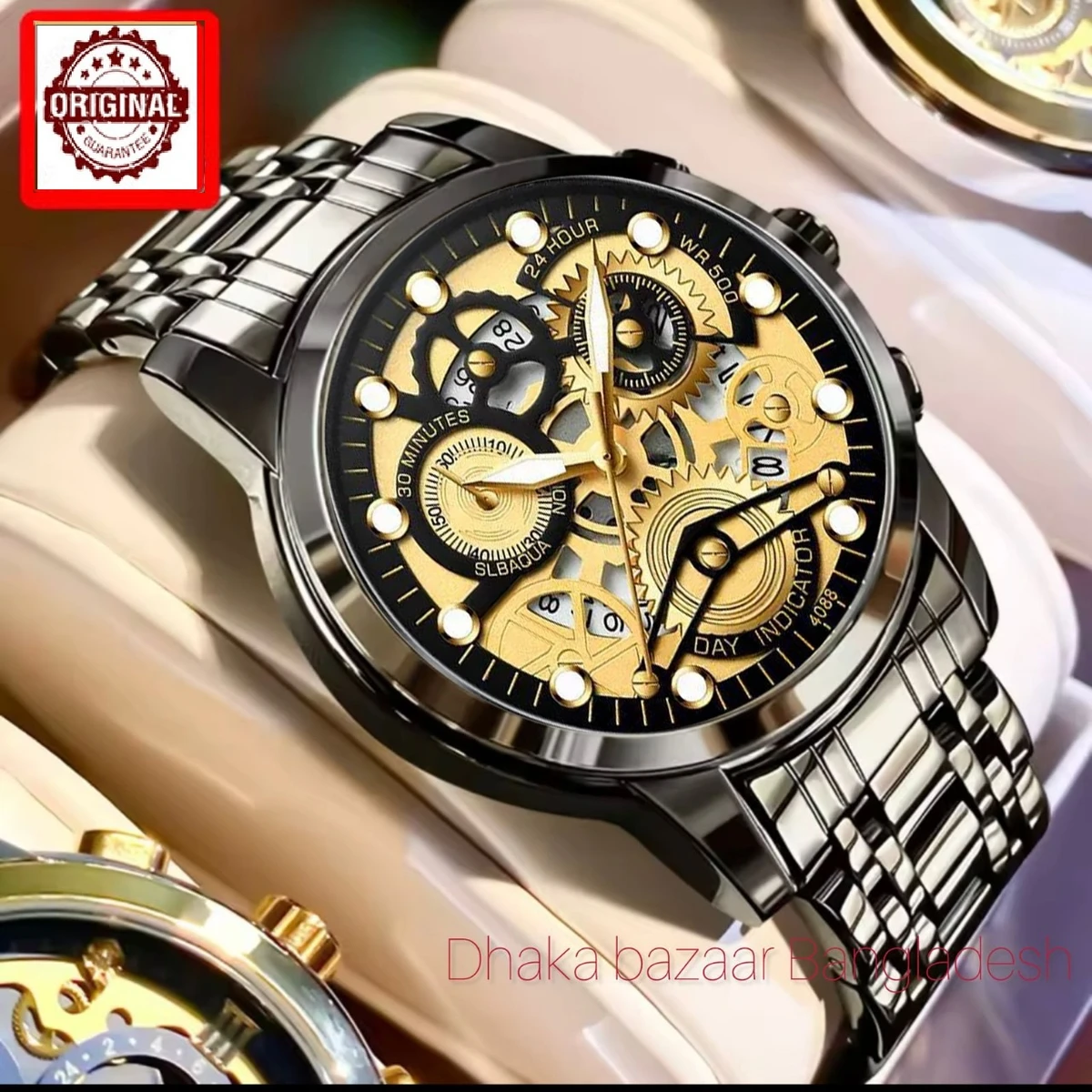 BIN 4088 পুরুষের জন্য নন মেকানিক্যাল ওয়াটার প্রুফ ঘড়ি BLACK GOLDEN DAIL