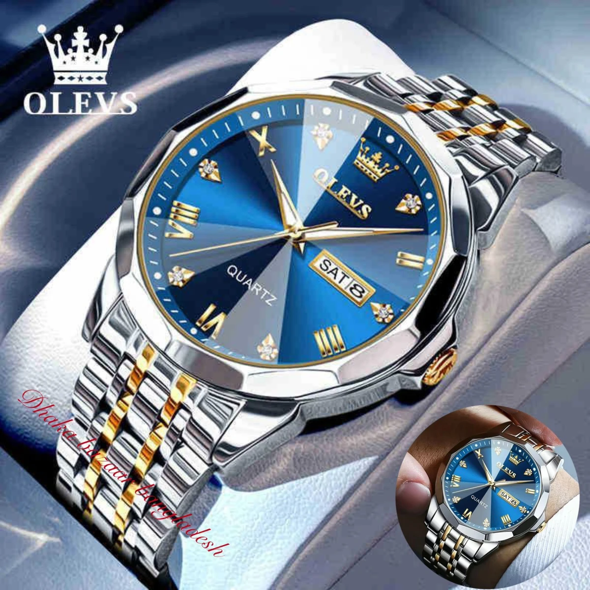 OliveZ নতুন ডিজাইনের পুরুষদের জন্য ঘড়ি BSILVER GOLDEN BLUE