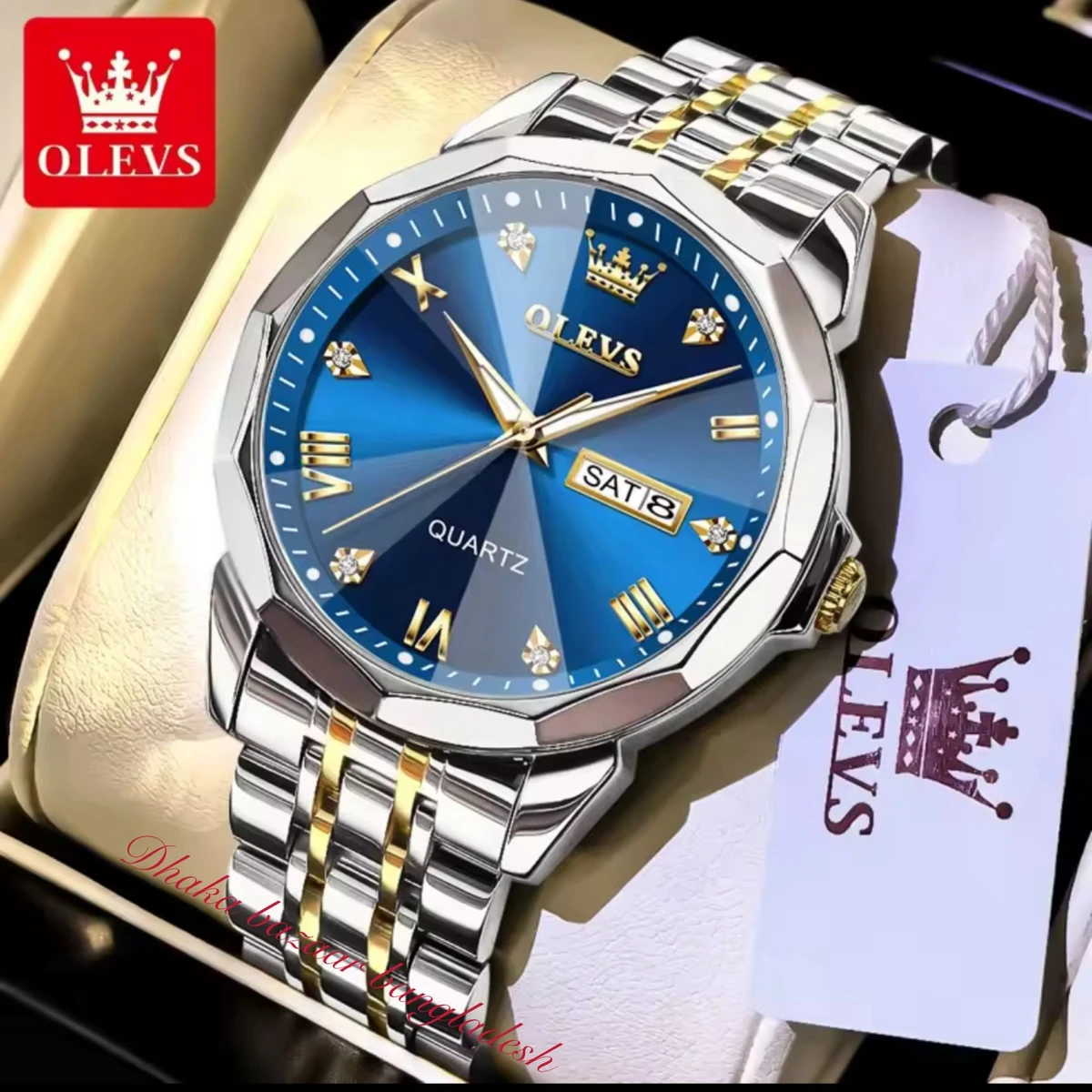 OliveZ নতুন ডিজাইনের পুরুষদের জন্য ঘড়ি BSILVER GOLDEN BLUE