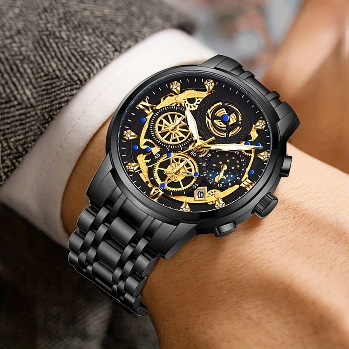 3352 OliveZ নতুন ডিজাইনের পুরুষদের জন্য ঘড়ি FULL BLACK