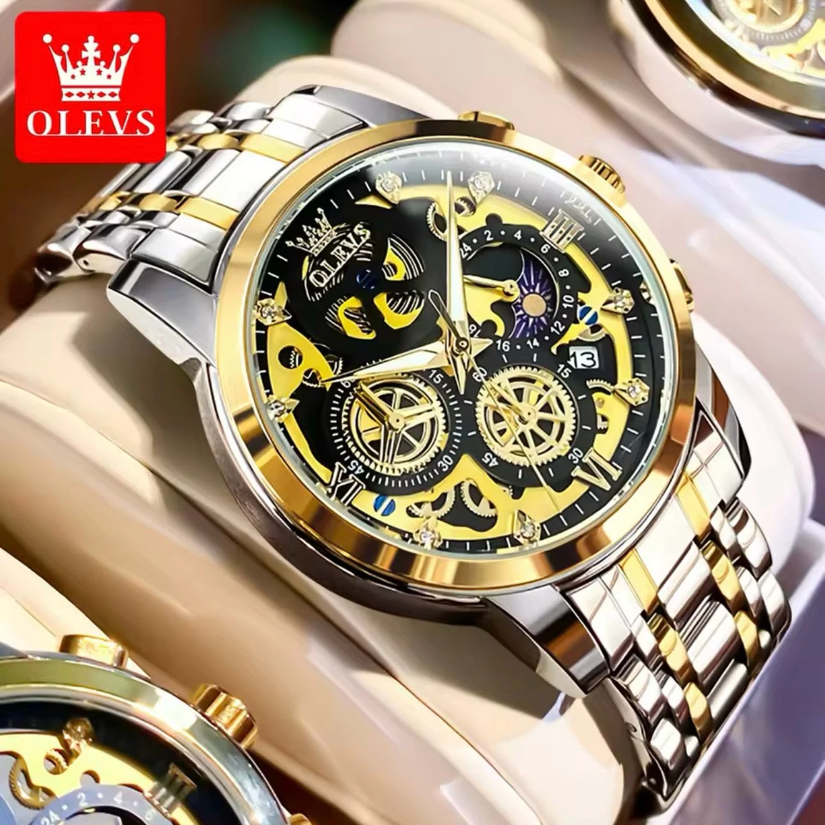 3352 OliveZ নতুন ডিজাইনের পুরুষদের জন্য ঘড়ি BSILVER GOLDEN BLACK