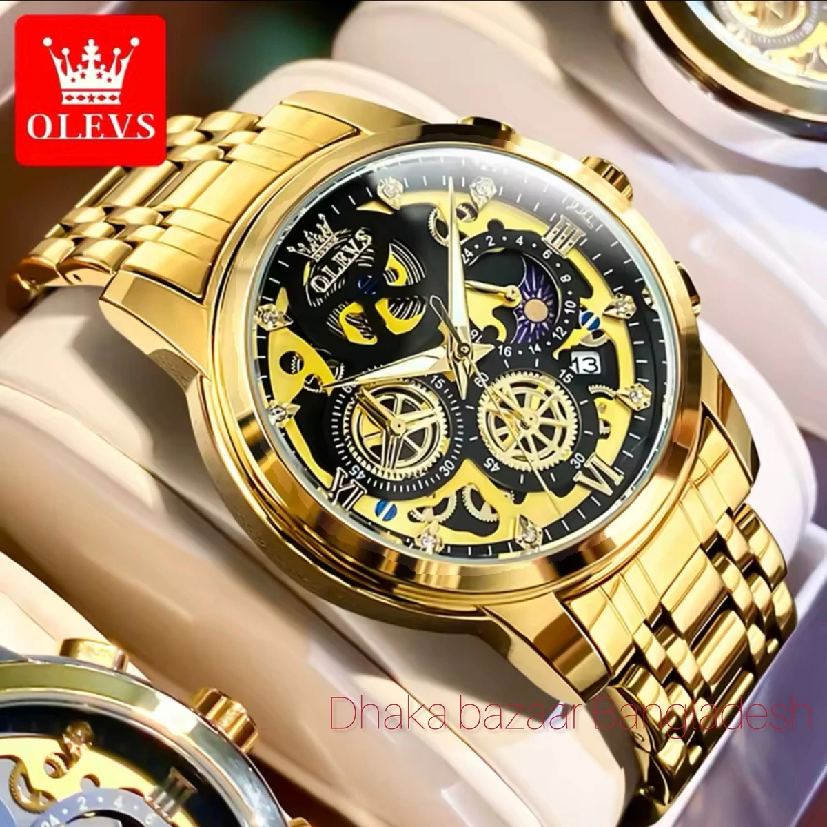 3352 OliveZ নতুন ডিজাইনের পুরুষদের জন্য ঘড়ি GOLDEN BLACK