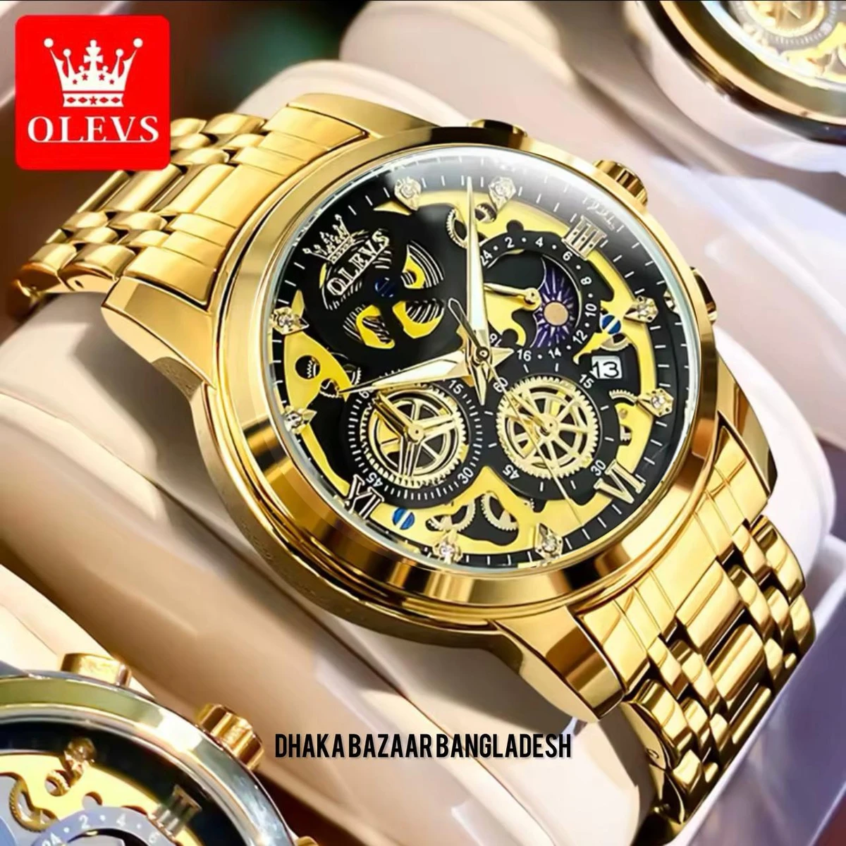 3352 OliveZ নতুন ডিজাইনের পুরুষদের জন্য ঘড়ি GOLDEN BLACK