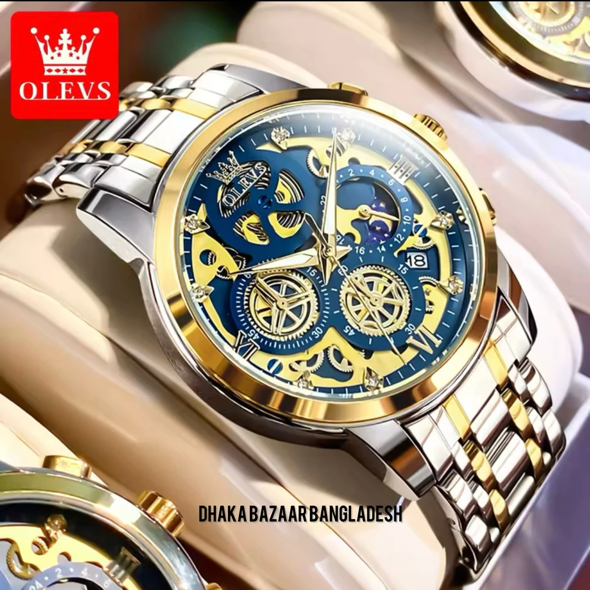 3352 OliveZ নতুন ডিজাইনের পুরুষদের জন্য ঘড়ি BSILVER GOLDEN BLUE