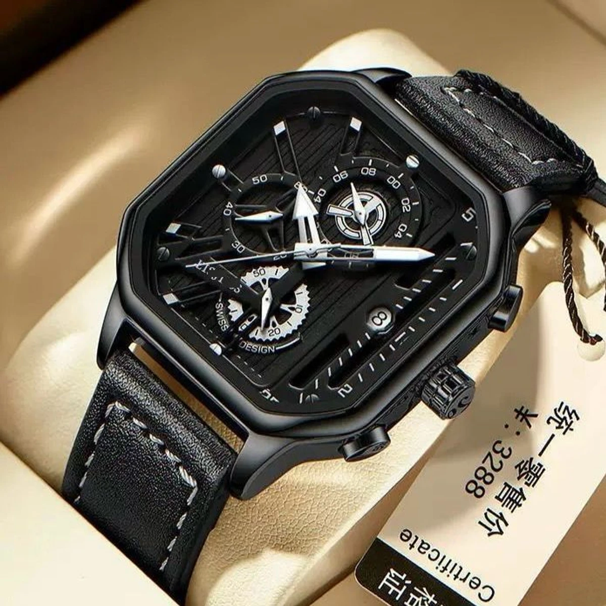 TRSOYEES আর্টিফিশিয়াল লেদার নতুন ডিজাইনের পুরুষদের জন্য ঘড়ি BLACK